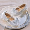 thumbnail image 6 of Gyujnb Girls' Glitter Bow Rhinestone Princess Mary Jane Shoes Adjustable Buckle Strap Low Heel Dress Shoes, Closed Toe,10-10.5 Years, 6 of 7