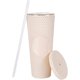 thumbnail image 1 of Vaso de plástico Happon de 24 oz para café, agua fría de verano, con pajita y tapa, color beige, 1 of 5