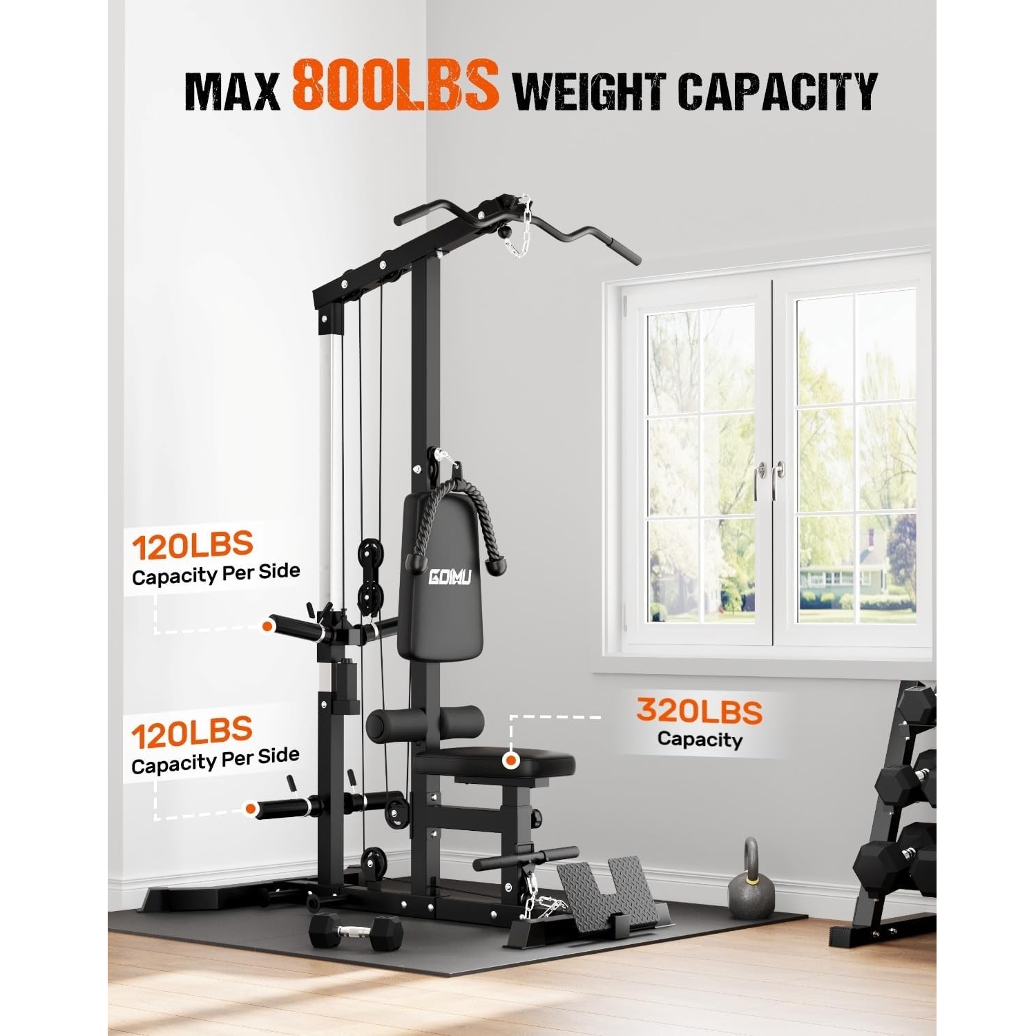 MITONOS 3 in 1 LAT Pulldown Machine,LAT Row Cable Machine with AB Crunch and Cable Row Attachments for Home Gym,High or Low Pulley Stations with Weight Plates (Black)