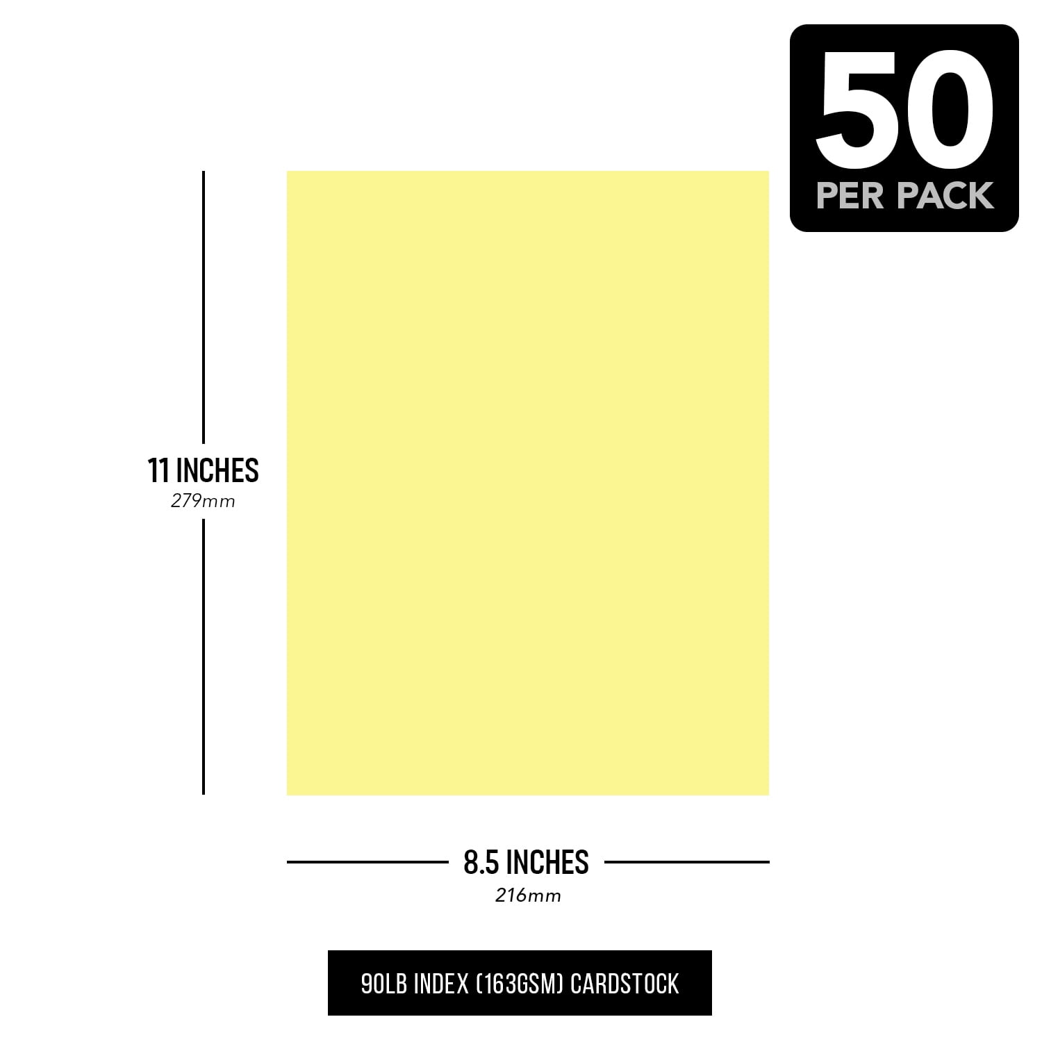 8.5 x 11" Canary Pastel Color Cardstock Paper - Great for Arts and Crafts, Wedding Invitations, Cards and Stationery Printing | Medium to Heavy Card Stock 90lb Index (163gsm) | 50 Sheets per Pack