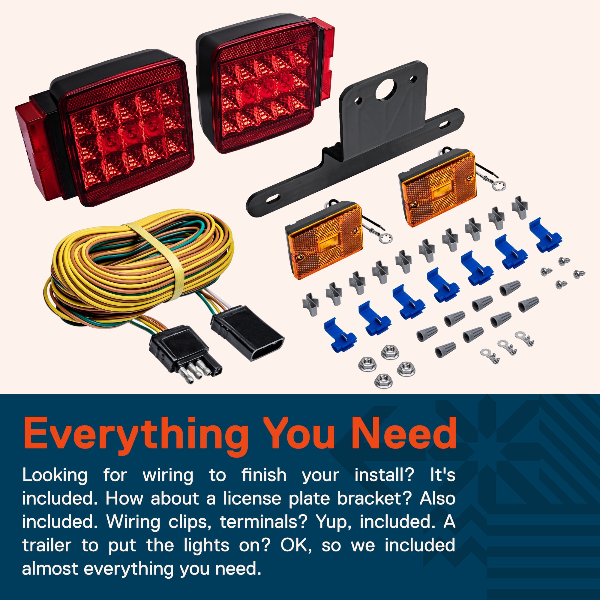 LED Trailer Light Kit With Front Marker Lights 36 High-Vis LEDs IP67 Submersible Waterproof DOT Approved Wiring Harness and Hardware Included Side Marker Lights/Reflectors License Plate Light