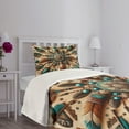 thumbnail image 3 of Ambesonne Rustic Quilted Bedspread Set 2 Pcs, Ethnic Southwestern Feathers, Twin Size, Redwood and Dark Turquoise, 3 of 5