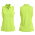 thumbnail image 4 of Domzest Womens Golf Polo Shirts V Neck Sleeveless Workout Tank Tops Collared Tennis Athletic Lightweight Running Shirt Fluorescent Green S, 4 of 5