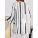 thumbnail image 4 of Sonducket Camiseta de mujer Blusa suelta de manga larga Top de rayas con cuello en V de otoño Prendas para la parte del cuerpo Blanco 4XL, 4 of 6