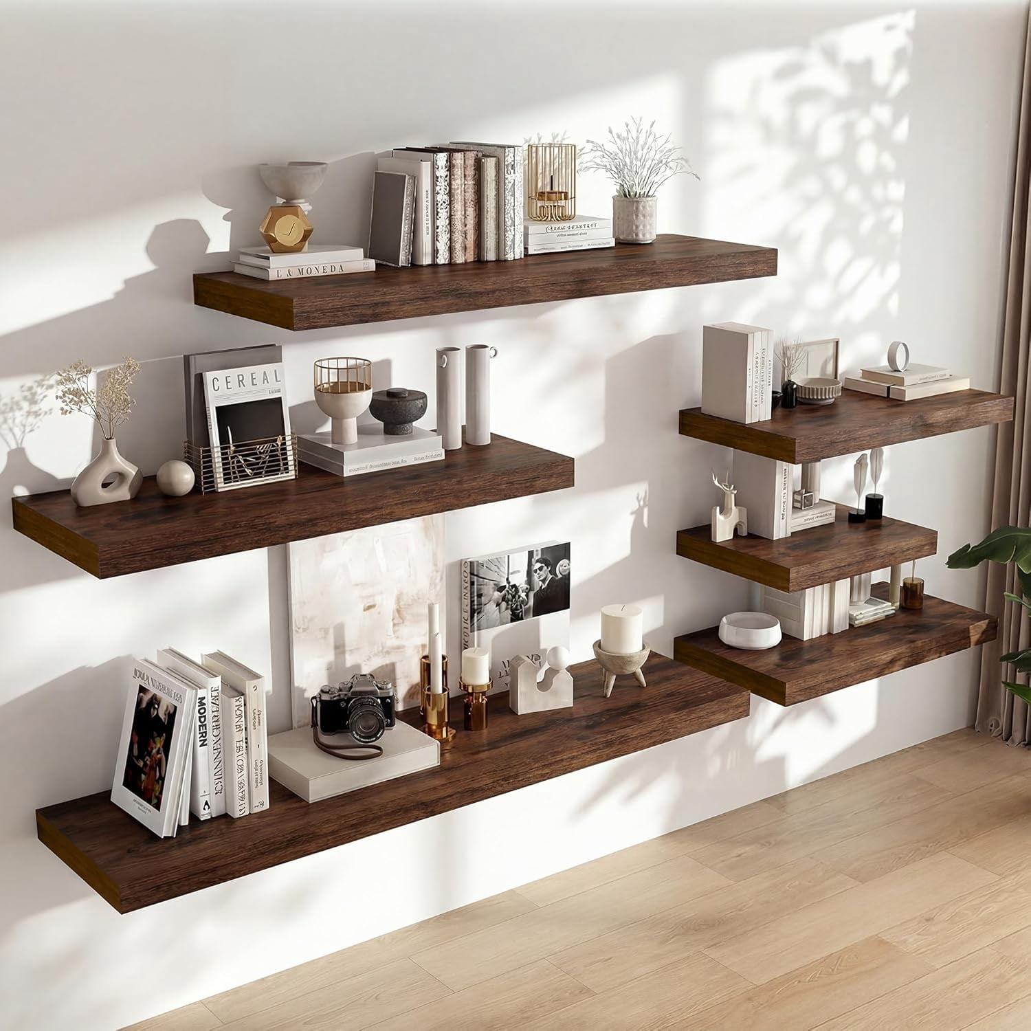 12" Deep Floating Shelves, 36 x 12 Inch Wall Mounted Long Floating Shelf with Invisible Brackets, for Home Decor, Bedroom, Kitchen, Living Room, Bathroom - 1 Pack, Rustic Brown