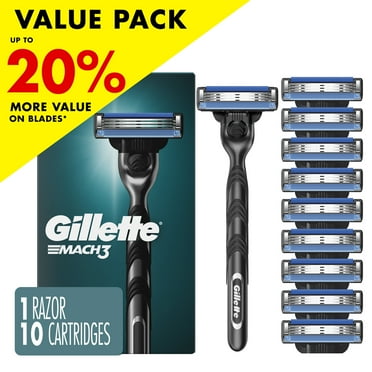 Gillette Mach3 Shaving Razor for Men, 1 Gillette 3-Blade Razor Handle for Men's Grooming, 10 Razor Blade Refills, Razor Blades with Lubrication Strip