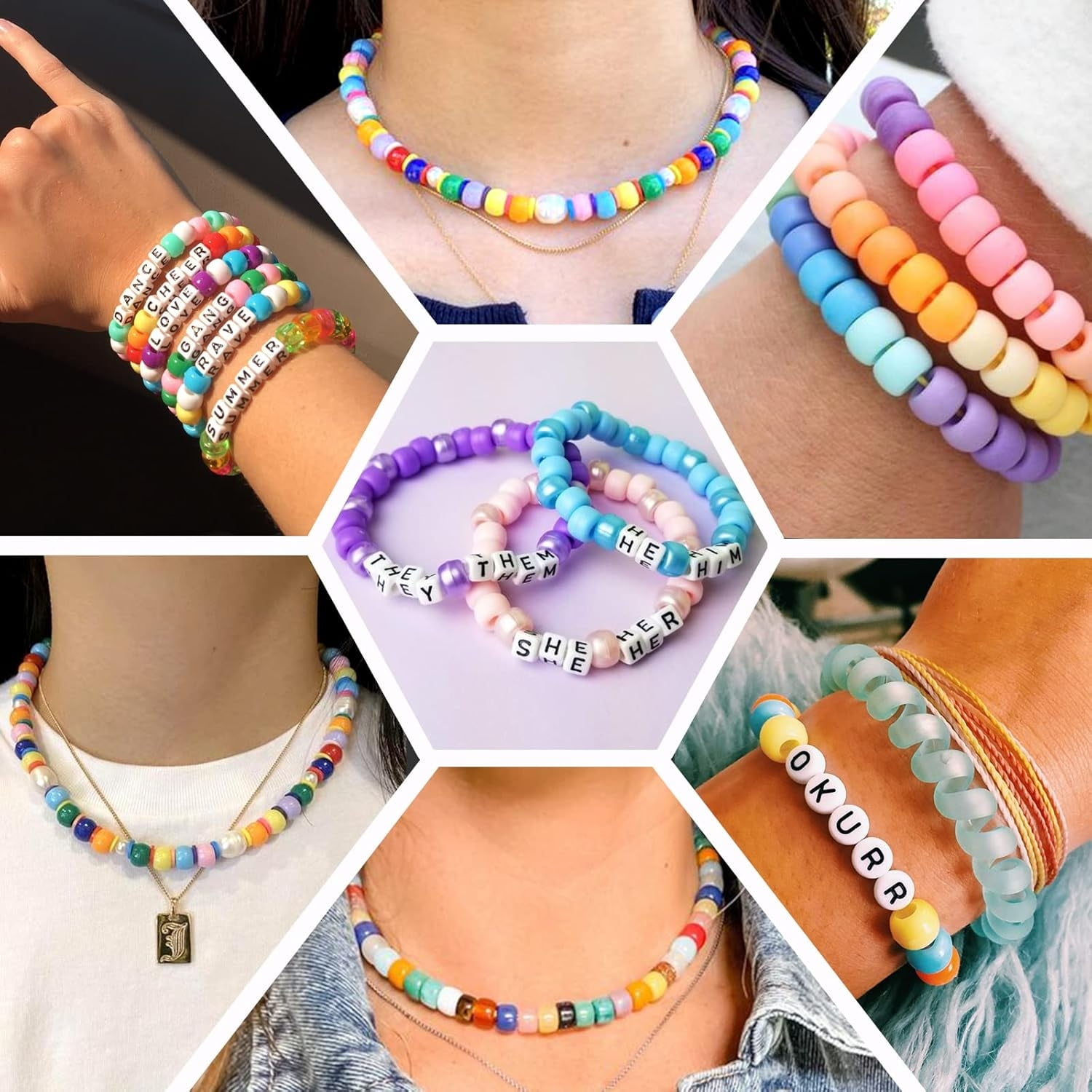 3960pcs Pony Beads for Friendship Bracelet Making Kit 48 Colors Beads Set, 2400pcs Plastic Rainbow Bulk and 1560pcs Letter Beads with 20 Meter Elastic Threads for Craft Jewelry Necklace