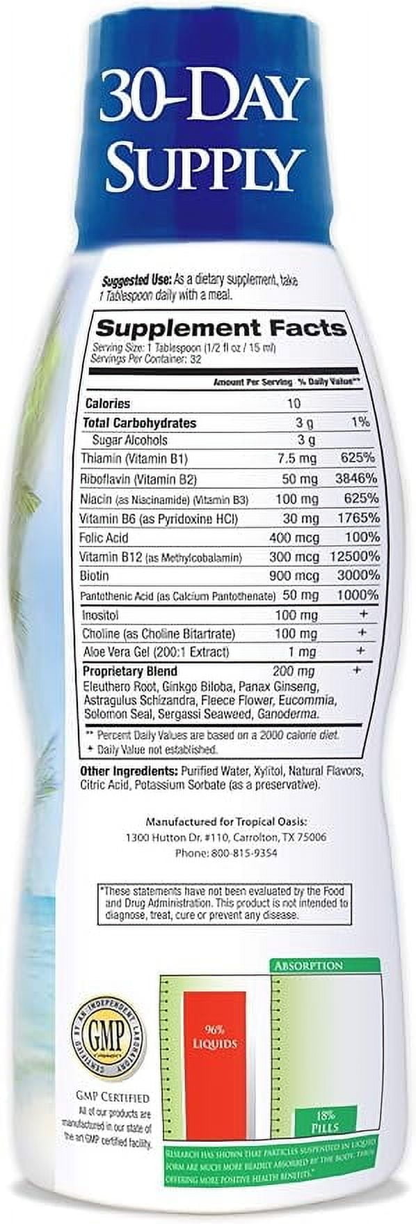 Tropical Oasis B-Complex Liquid Vitamin Supplement for Energy Production and Nervous System Support, 16 fl oz, 32 Servings