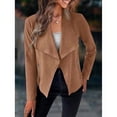 thumbnail image 5 of Women's Faux Suede Jacket Fashion Autumn Long Sleeve Front Opening Cropped Coat, 5 of 8