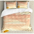thumbnail image 1 of Meadow King Size Duvet Cover Set, Lonely Tree Floral Rural Field Clouds and Sun Reflections Idyllic Cartoon, Decorative 3 Piece Bedding Set with 2 Pillow Shams, Pale Peach Coral, by Ambesonne, 1 of 3