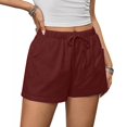 thumbnail image 6 of Only Moment Womens Shorts Blended Fabric Summer Casual Loose Elastic Waist Drawstring Lace Boho Beach Cover Up Shorts Running Shorts for Women Wine,L, 6 of 8