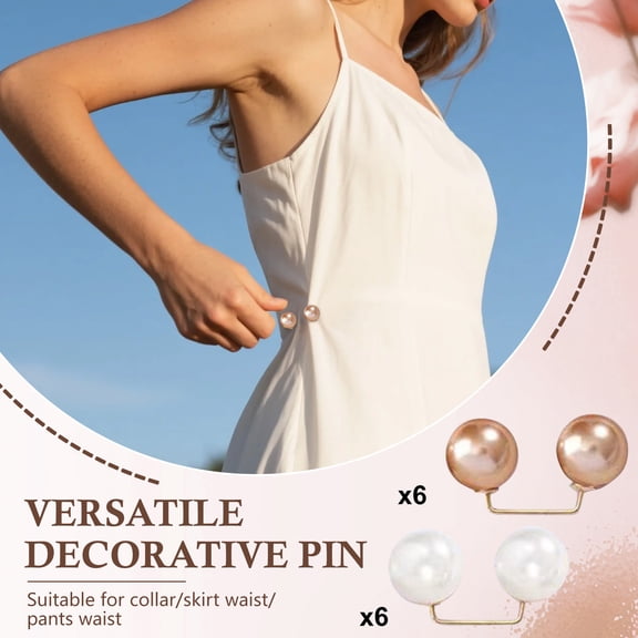 Elegant Waist Pins for Pants Shrink Waist Circumference Safety Pearl Brooch Pins for Clothes Scarf Clip Neck Button 6 Pack