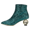 thumbnail image 2 of XYD Women Classic Crystal Low Heel Ankle Boots Pointed Closed Toe Side Zipper Short Booties Party Fashion Shoes Size 7 Cyan Glitter, 2 of 4