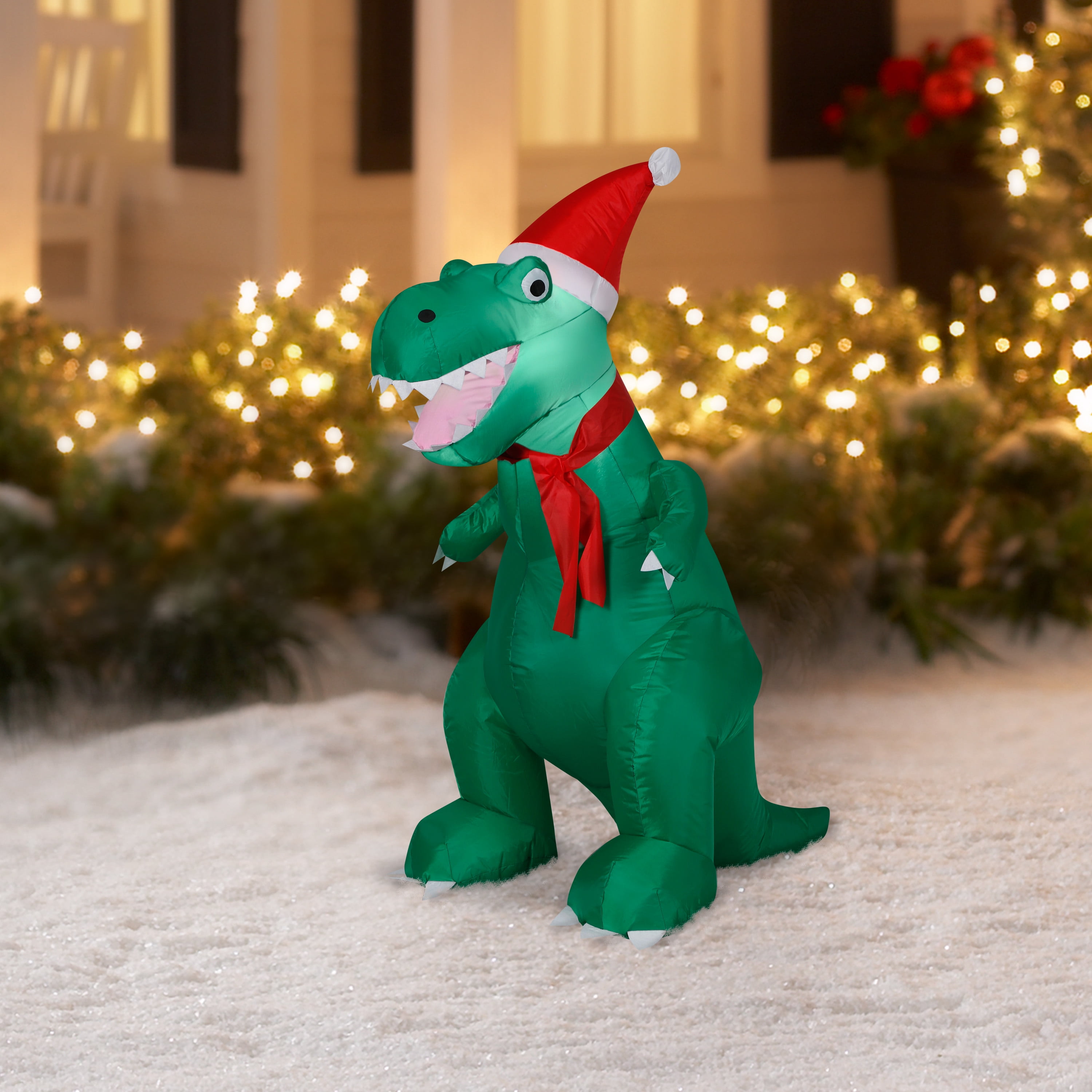 7 Ft T-REX DINOSAUR EATING PRESENTS Christmas Airblown Lighted Yard Inflatable 