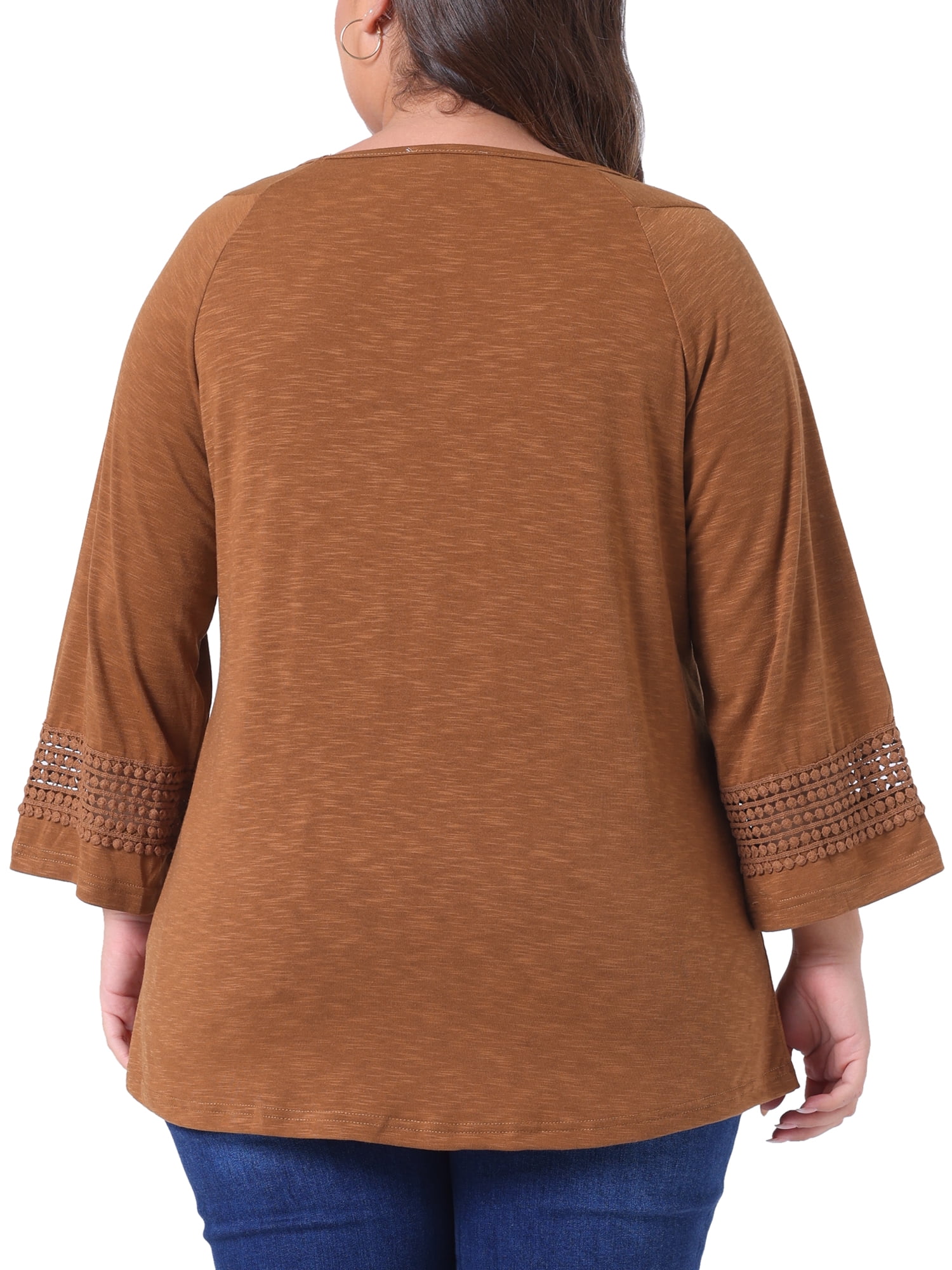 DARING DIVA Women's Plus Size Winter Kimono Long Sleeve Casual Top 1X Brown
