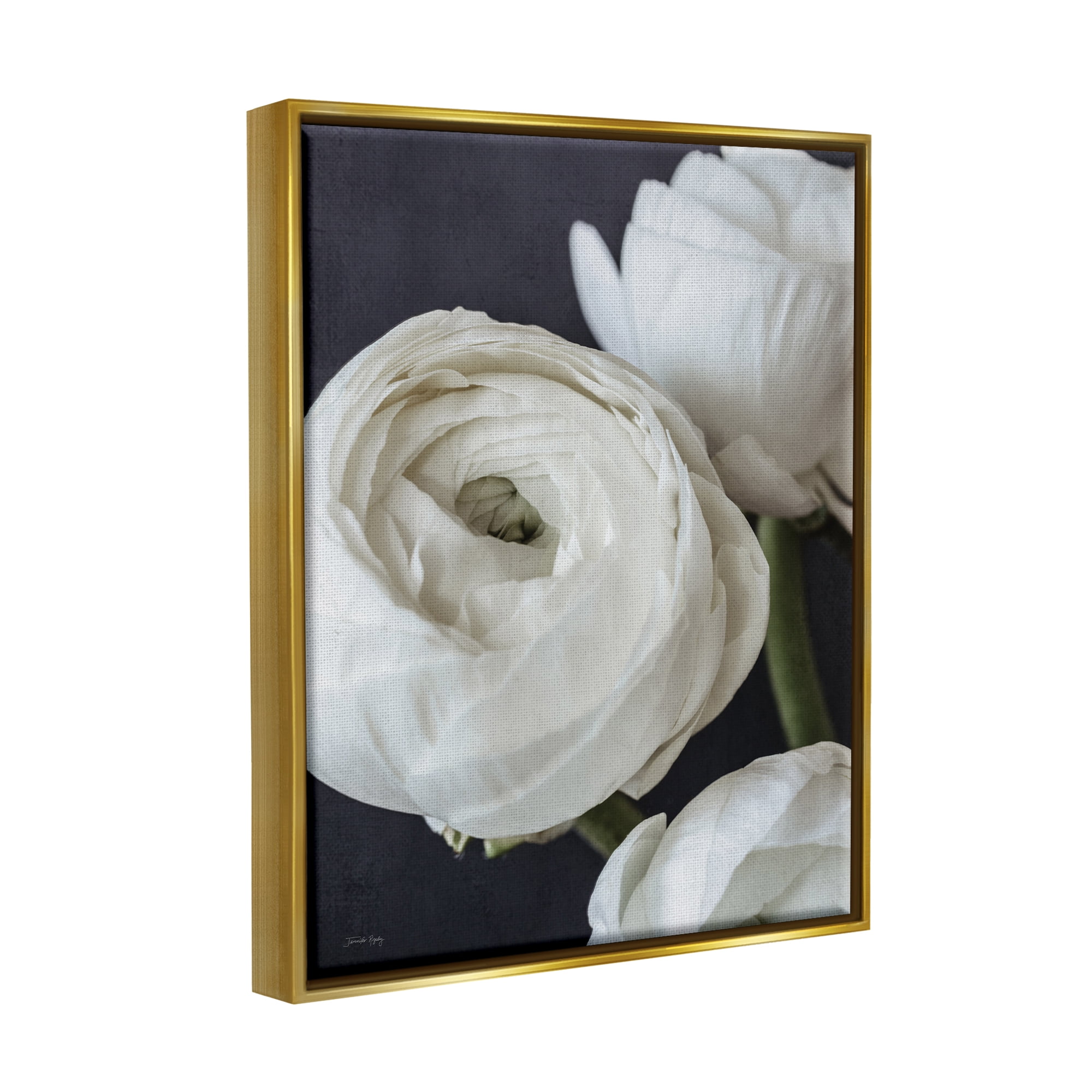 Stupell Industries Budding Ranunculus Flower Blooming Close Up Petals Photograph Metallic Gold Floating Framed Canvas Print Wall Art, Design by Jennifer Rigsby