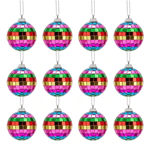 12-Pack Mirror Ball Christmas Ornaments 4cm Multicolor Reflective Baubles, Tree Party Decor (Multicolor)