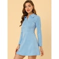 thumbnail image 2 of DARING DIVA Faux Suede Lapel Neck Long Sleeve A-Line Dress L Light Blue, 2 of 6