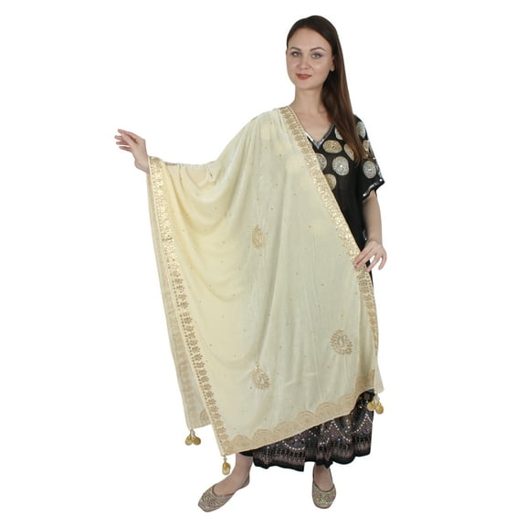 CREAM Velvet Scarf Gota Patti Four Side Work Party Wear Dupatta/Chunni Shawl