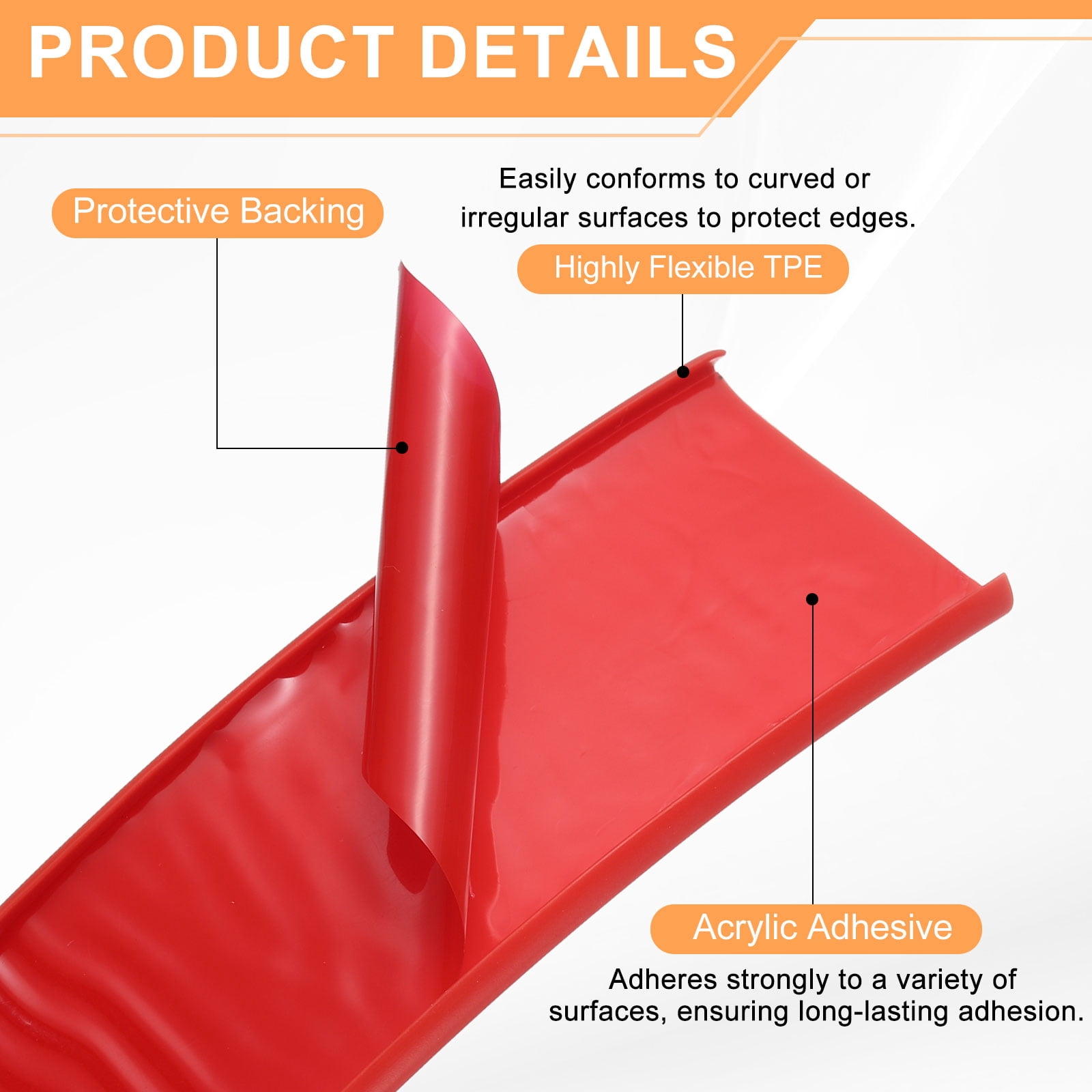 Uxcell U-Shape Edge Banding 1" x 19.7ft (25mm x 6M) Self Adhesive TPE Flexible Veneer Tape Soft Edge Strip Protector for Furniture Cabinet Table Protection Repair, Red