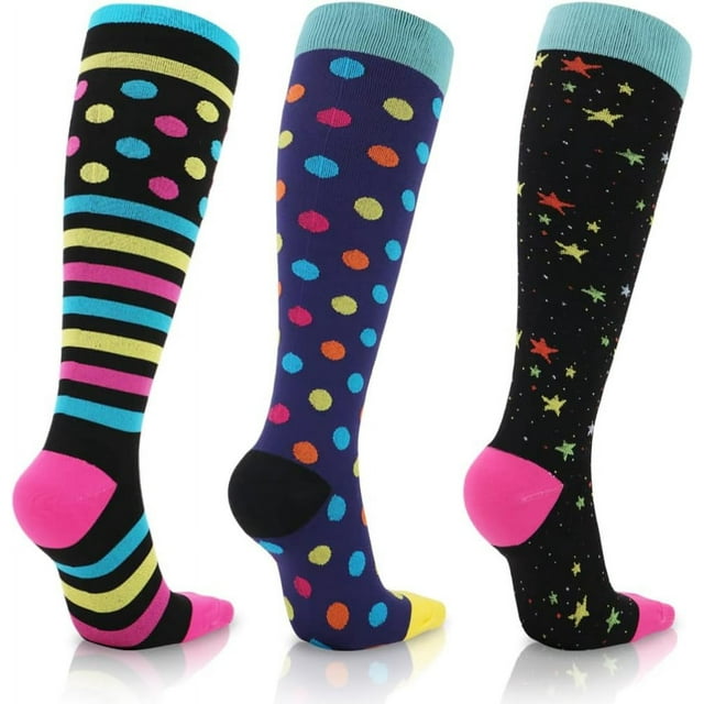 3 Paires de Bas de Compression Femmes Hommes 15-20 mmHg Chaussettes de Compression Médicales pour Vol, Course (style 2 l/TG)