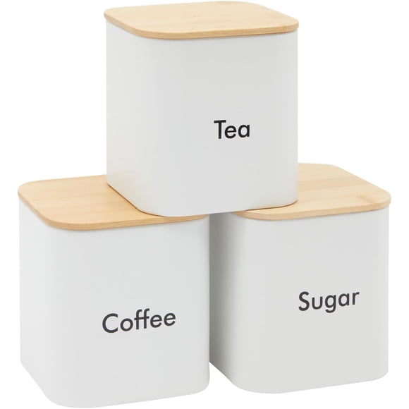 Coffee Tea Sugar Container Set Stainless Steel Kitchen Canister Set with Bamboo Lids ( Pieces oz)