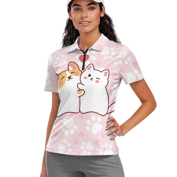 Whosucclay Lightweight Golf Short Sleeve Shirt, Cat Paw Prints Polyester Moisture Wicking Skin Friendly Polo Shirts for Hiking Tennis Gym Size Large