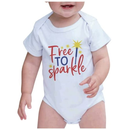 

7 ate 9 Apparel Kids Patriotic 4th of July Outfit - Free to Sparkle White Onepiece 3-6 Months