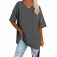thumbnail image 2 of MIXUE Womens Summer Tops Cotton Solid Color V Neck Short Sleeve Loose Casual Tunic Shirts For Women Tee Shirts Activewear,Gray,S, 2 of 3