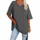 thumbnail image 2 of Top túnica de algodón holgado con cuello en V y manga media para mujer, primavera/verano - Poliéster/spandex - Tallas US 4-20, ocasiones informales, 2 of 3