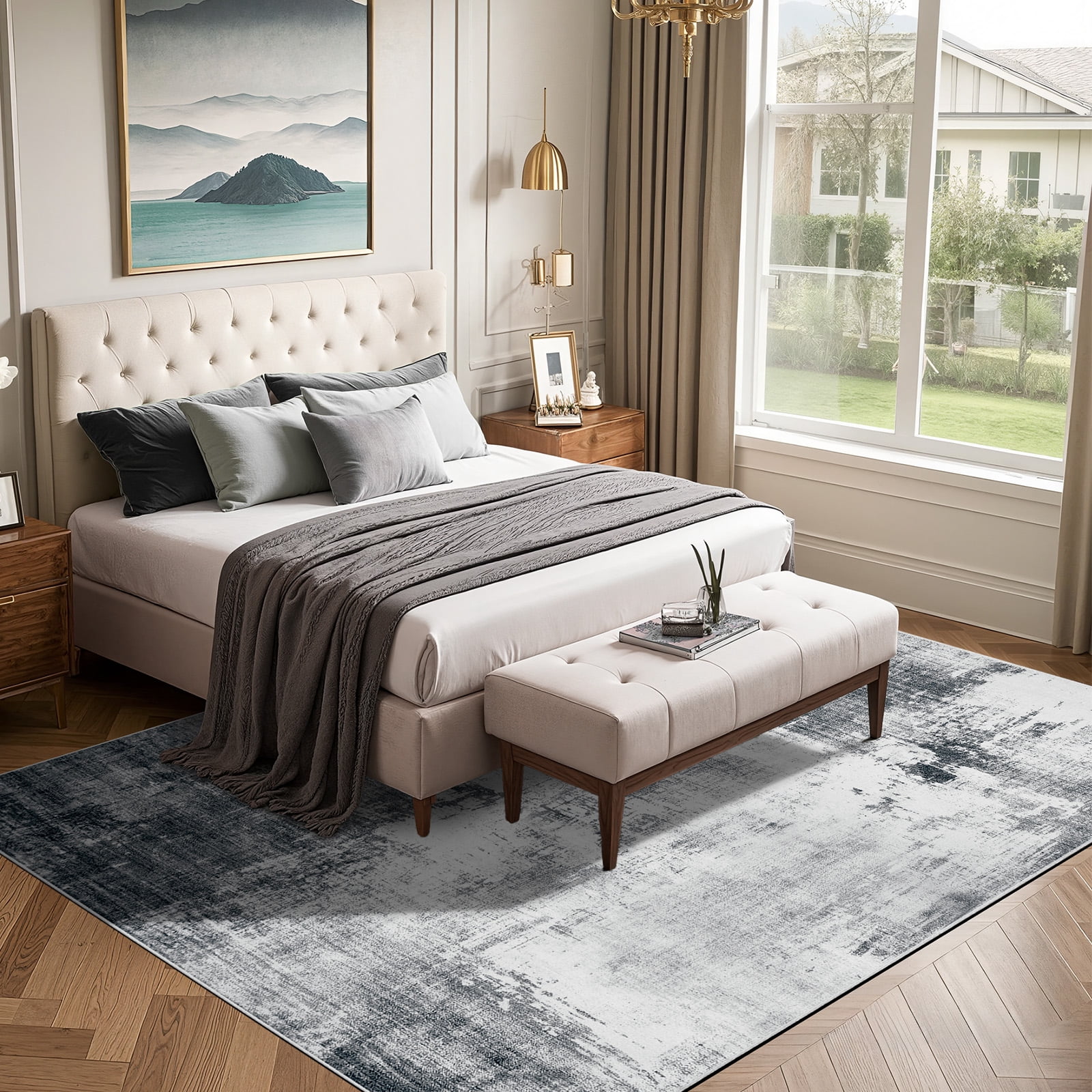 8x10 Large Area Rugs for Living Room- Modern Abstract Area Rugs Machine Washable Rugs, Non-Slip Soft Neutral Farmhouse Carpet Rugs for Bedroom, Dining Room, Home Office ,Black