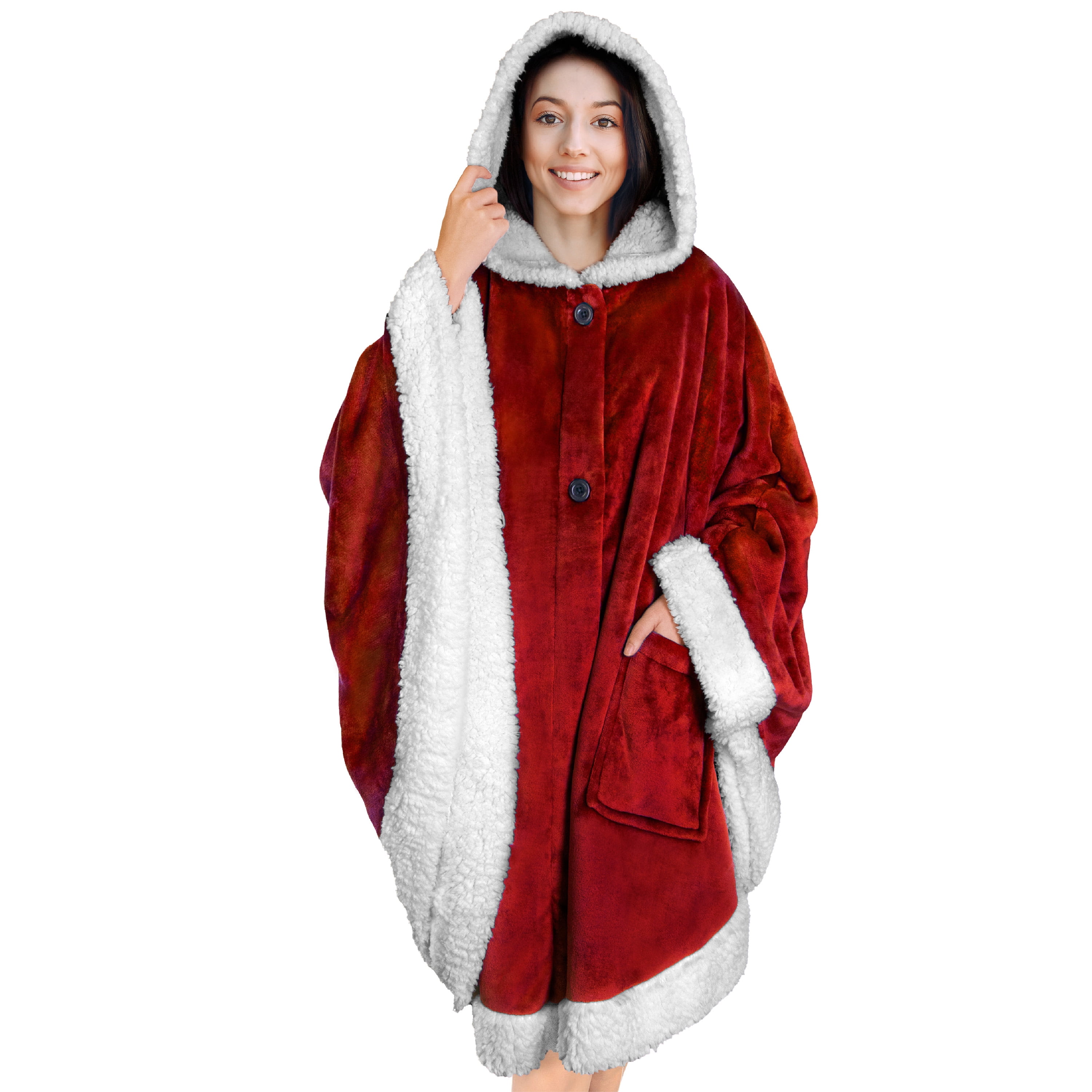 PAVILIA Angel Wrap Hooded Blanket Sherpa Lining Poncho Blanket Wrap
