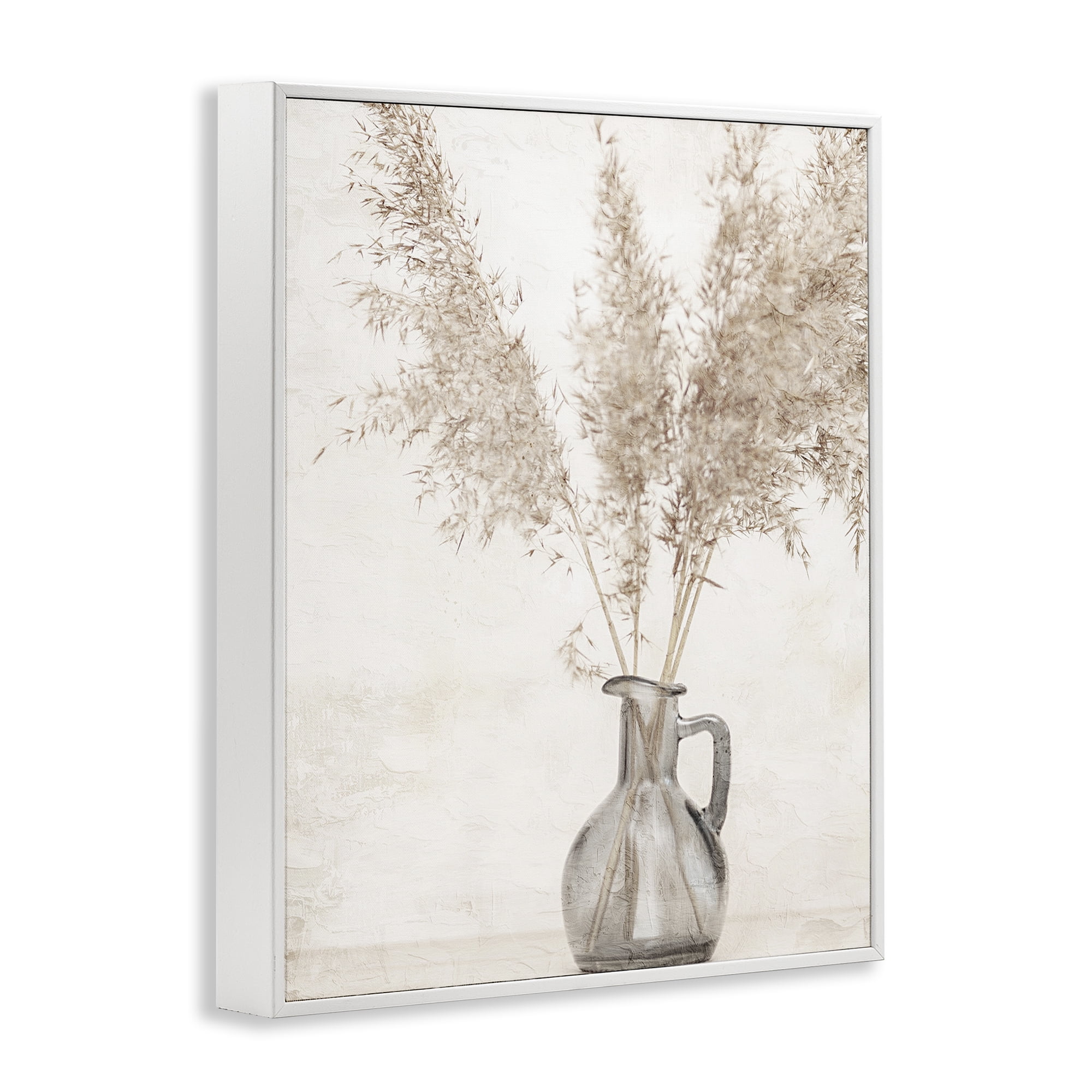 Stupell Industries Organic Pampas Vase Botanical & Floral Painting White Framed Art Print Wall Art, 16 x 20