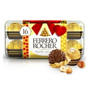 Ferrero Rocher Gourmet Hazelnut Milk Chocolate Valentine’s Day Gift Box, 16 Individually Wrapped Chocolates for Gifting, 7 oz
