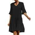 thumbnail image 5 of Suagox Women's Summer Short A-line Dress Solid Color/Floral Print Short Sleeve V Neck Dress, 5 of 10