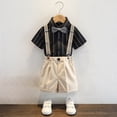 thumbnail image 4 of Boys British Suspender Suit Set, White Short Sleeve Shirt Striped Shorts Bow Tie Suspenders Formal Back to School Outfits for Kids Birthday Wedding Stage Performance(Black3,3-4 Years), 4 of 4