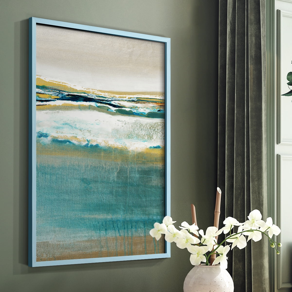 Aqua Quartz V2 Framed Print in Blue Solid Wood Framed Print No Nail Hanging