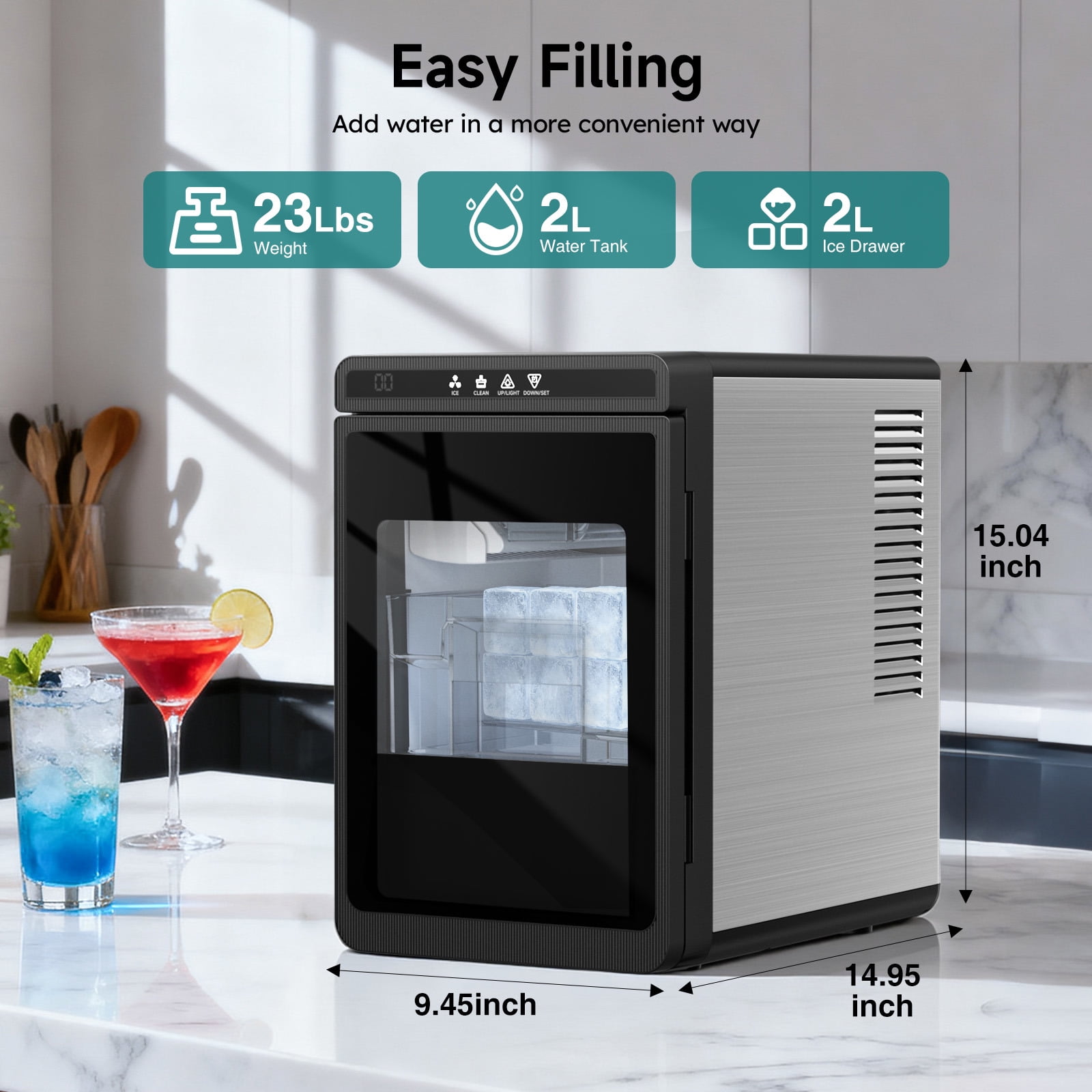 Joreek Clear Square Cube IceMakers,3 Cubes in 20 Mins,150 pcs/24H, Large Square Cubic Ice Size 1.6*1.6in, Self-Cleaning, 24H Timer for Cocktails, Whiskey & Bourbon(Black)