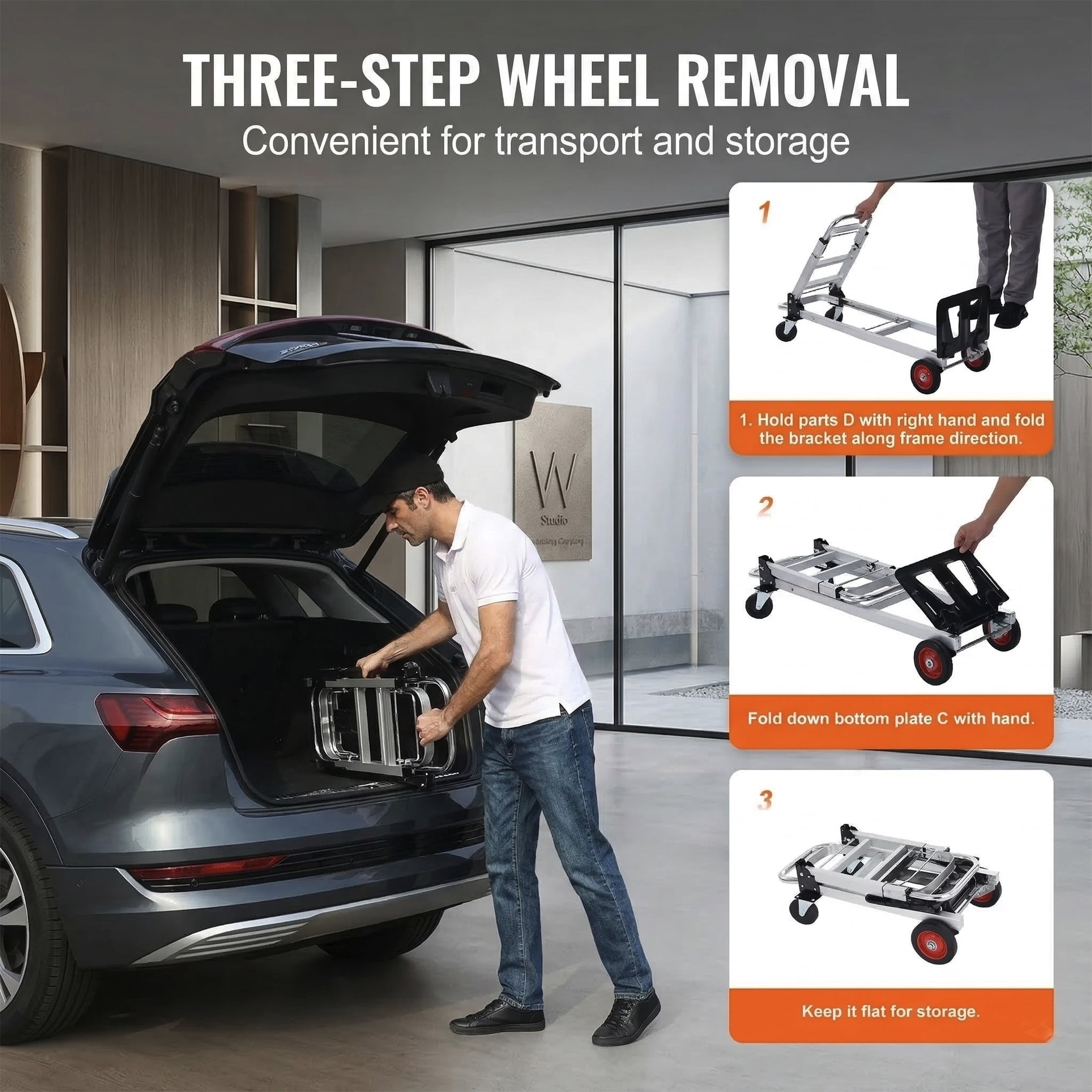 Aluminum Folding Hand Truck 2 in 1 Design - 400 lbs Capacity, Heavy Duty Industrial Collapsible Cart, Dolly Cart with Rubber Wheels for Transport and Moving in Warehouse, Supermarket, Garden - 1 Piec