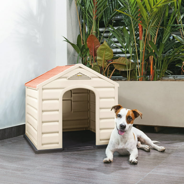 levantar deficiencia Pirata Rimax Resin Dog House for Small Breeds, Taupe/Black, 24" W - Walmart.com