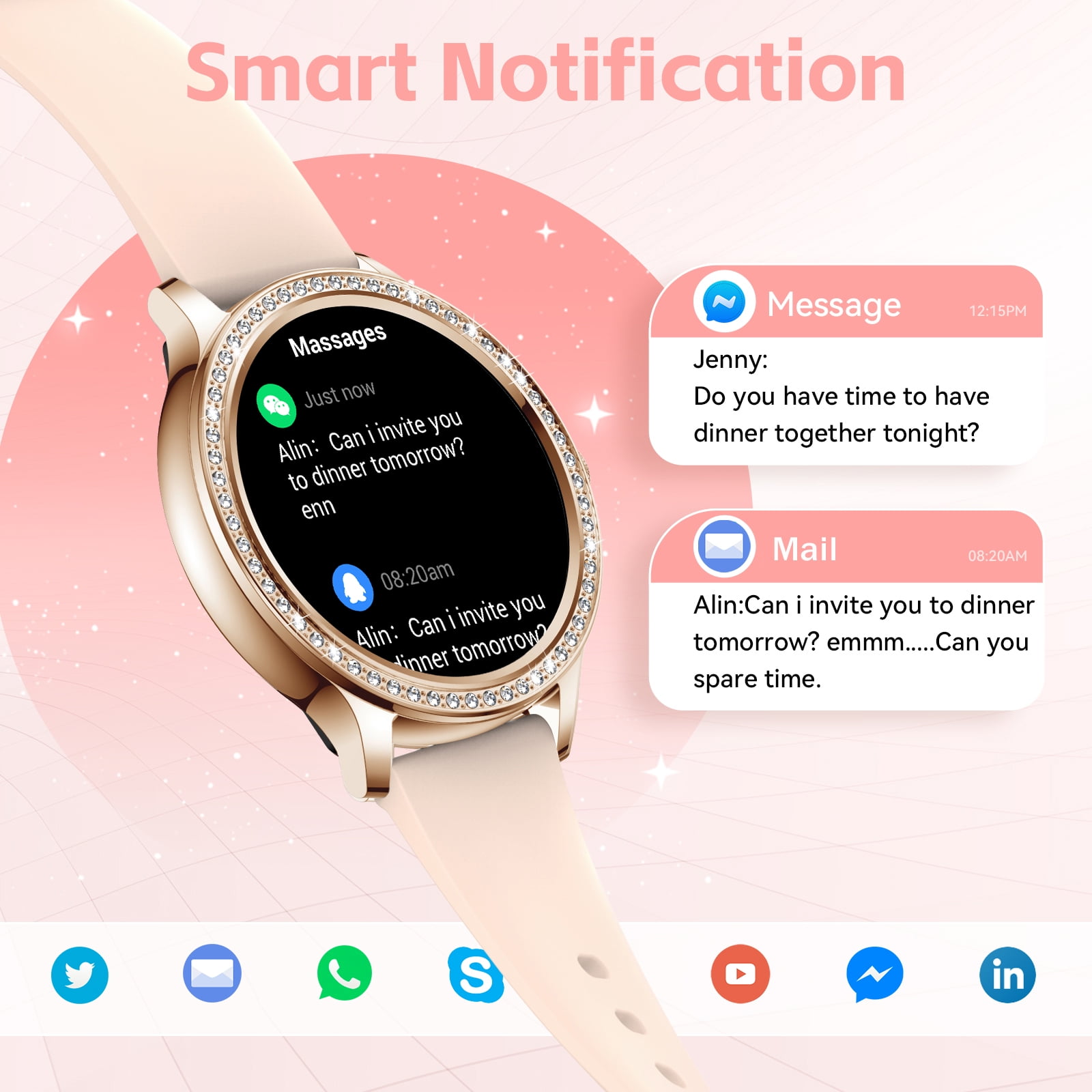 XAXRE Women Smart Watch, 1.32" HD Full Touch Screen Call Receive/Dial with Pedometer Smartwatch, Activity Tracker Watch Compatible with iOS Android