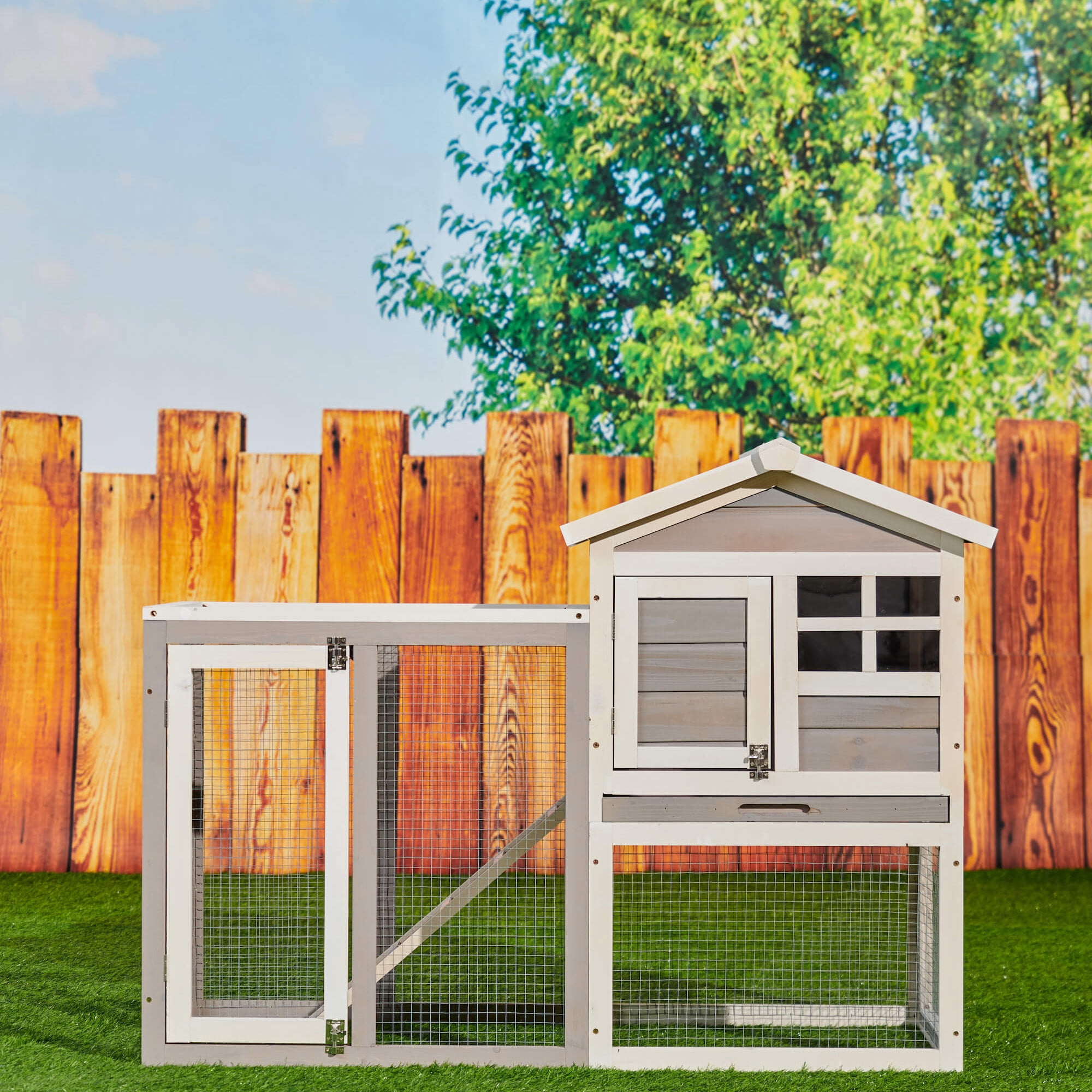 Private Jungle Indoor Outdoor Wood-metal Rabbit Hutch with Run Space, Bunny Run Cage Pet House for Small Animals, 48" X 24.6" X 36.22", Gray Private Jungle Indoor Outdoor Wood-metal Rabbit Hutch with Run Space, Bunny Run Cage Pet House for Small Animals, 48" X 24.6" X 36.22", Gray