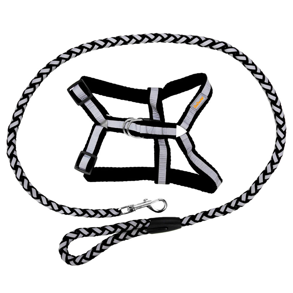 CUECUEPET Braided Choke Free Reflective Dog Harness and Leash for Daytime and Evening Walking