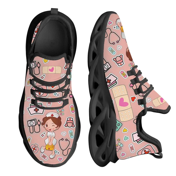 Zapatos de enfermería blancos para mujer, zapatillas deportivas transpirables de malla con diseño de marca para enfermeras y atención médica.