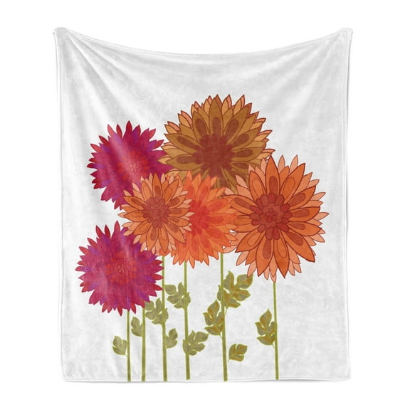 Dahlia Soft Flannel Fleece Throw Blanket, Chrysanthemum Branches Foliage Yard Autumn Petals Illustration, Cozy Plush for Indoor and Outdoor Use, 50" x 60", Magenta Burnt Orange, by Ambesonne