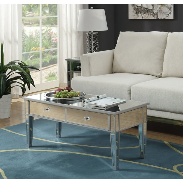Convenience Concepts Gold Coast Mirror, Mirrored Coffee Table Set With Drawers
