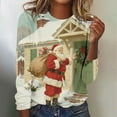thumbnail image 2 of Lopecy-Sta Women's Christmas Santa & Reindeer Print Long Sleeve T-Shirt, Casual Crew Neck Cotton Top, Festive Holiday Pullover for Women Red 5XL, 2 of 5