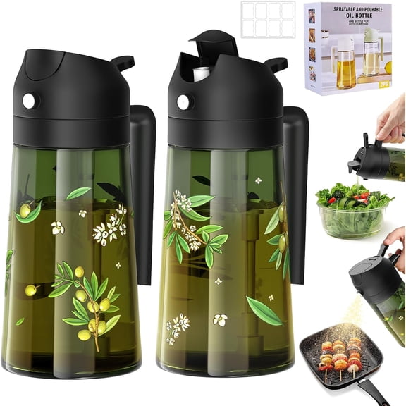Oil Sprayer for Cooking, 2 in 1 Olive Oil Dispenser Bottle Set for Kitchen, Glass Oil Vinegar Bottle Container - Set of 2