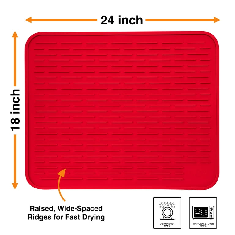 XXL Super Size Silicone Dish Drying Mat 24 x 18 Inch - Large Counter Top Dish  Pad and Trivet by LISH (Black, 24 x 18) 