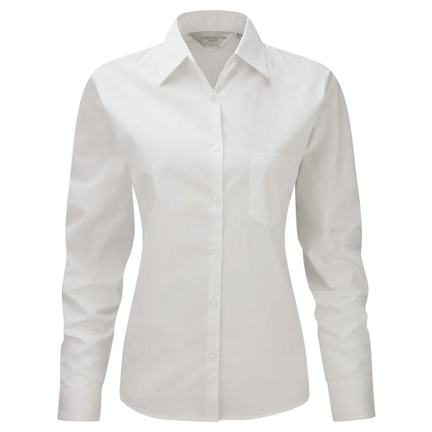 Jerzees - Camisa de trabajo de manga larga de algodón puro para mujer (Blanco)